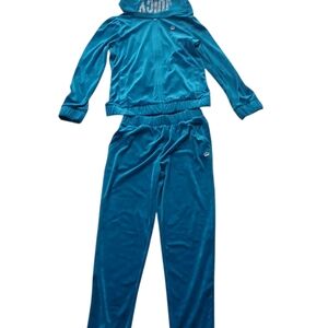 Juicy Couture Velour Turquoise Velvet Bedazzled Tracksuit Size XL